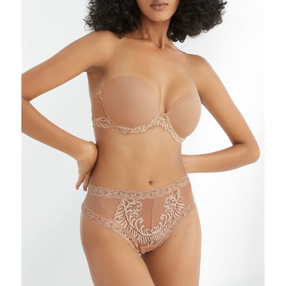 Natori NEW Women's 32DDD Feathers Lace Strapless Plunge‎ Bra in Cafe